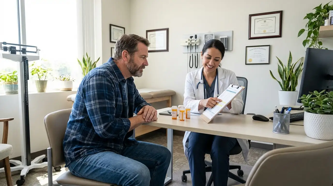 Healthcare professional reviewing blood test results for testosterone levels