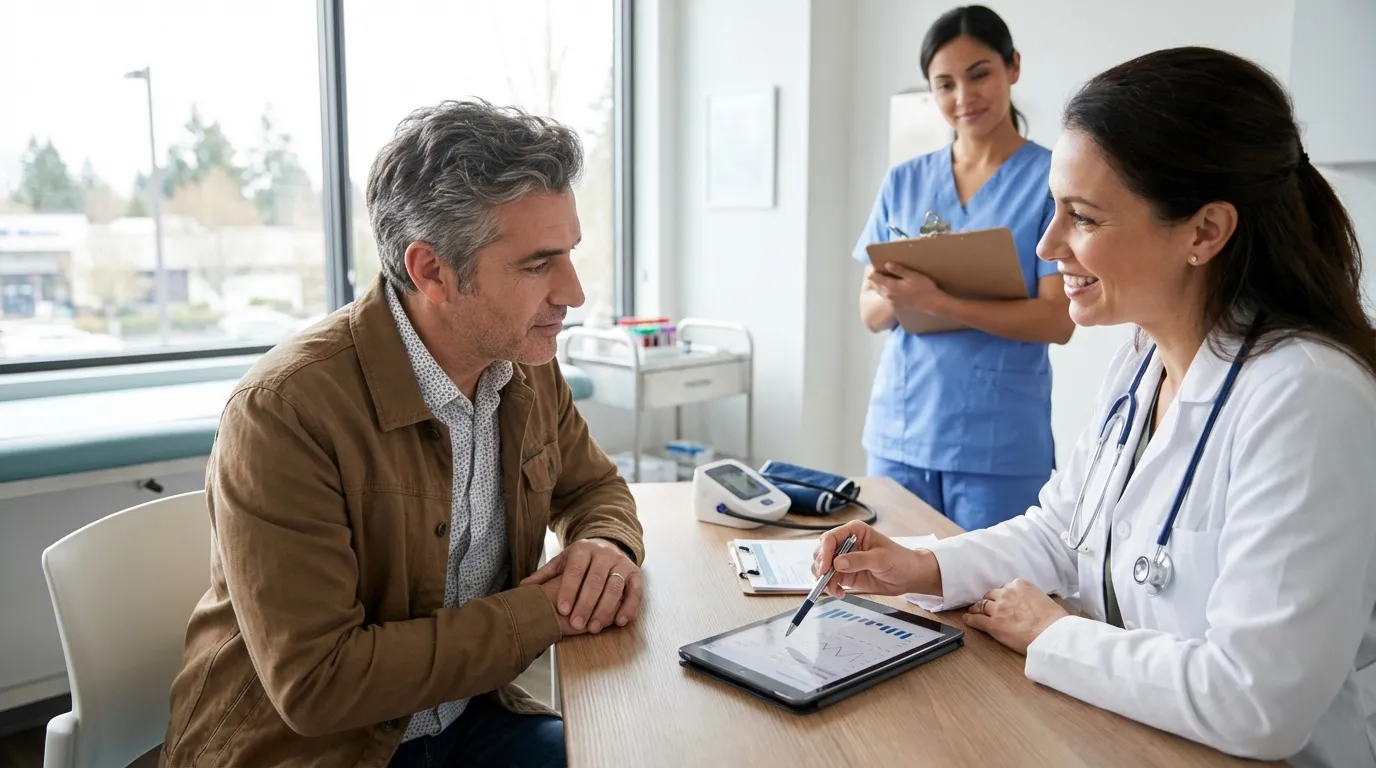 Healthcare professional reviewing blood test results for testosterone levels