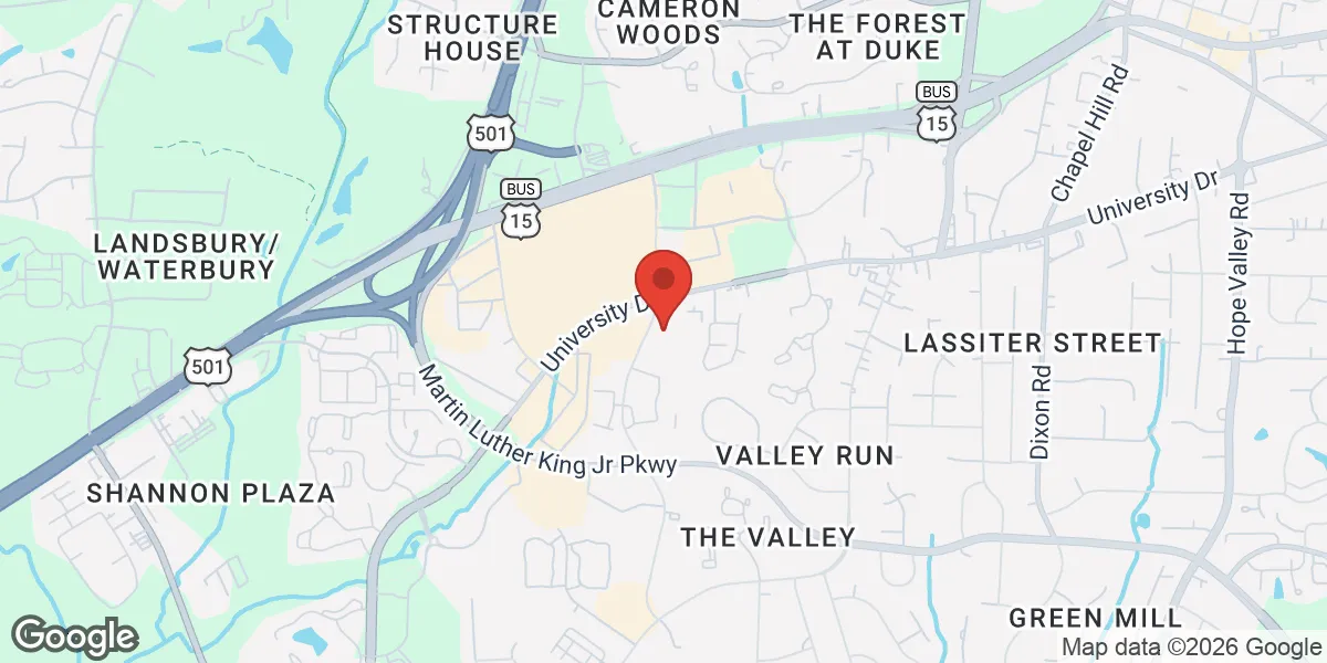 Map showing Gameday Men's Health Durham NC location