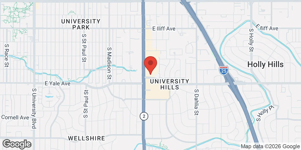 Map showing Evexias Medical Spa Denver location