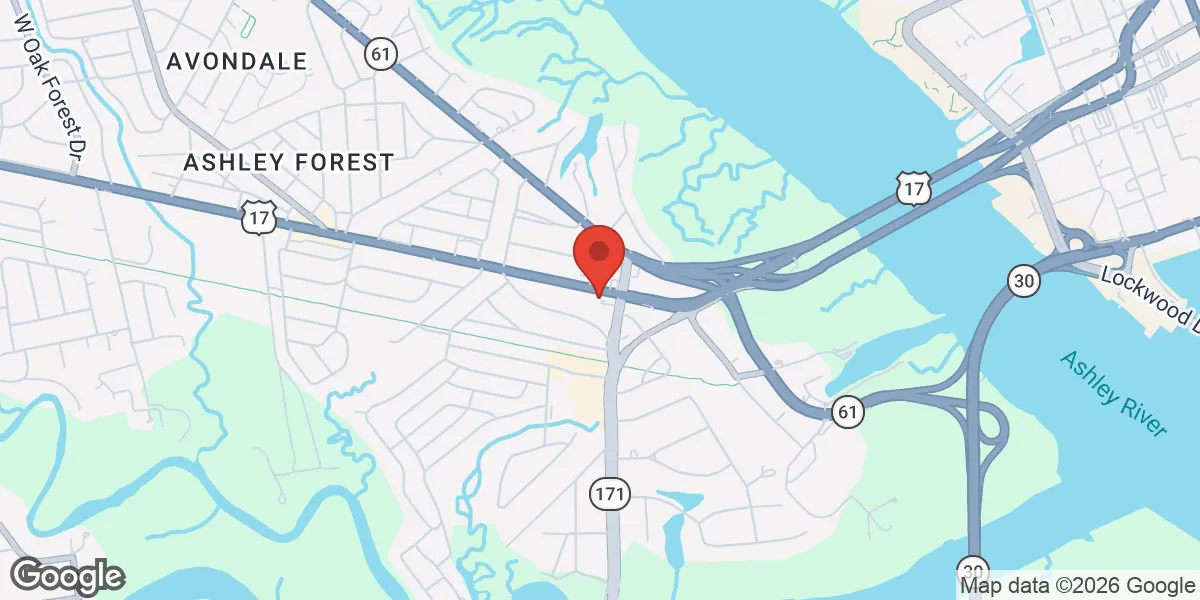 Map showing Gameday Men's Health Charleston, SC location