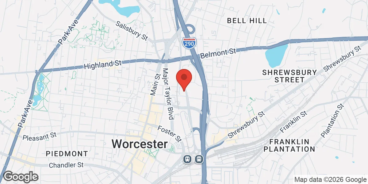Map showing Gameday Men’s Health Worcester TRT, ED & Peptide Clinic location