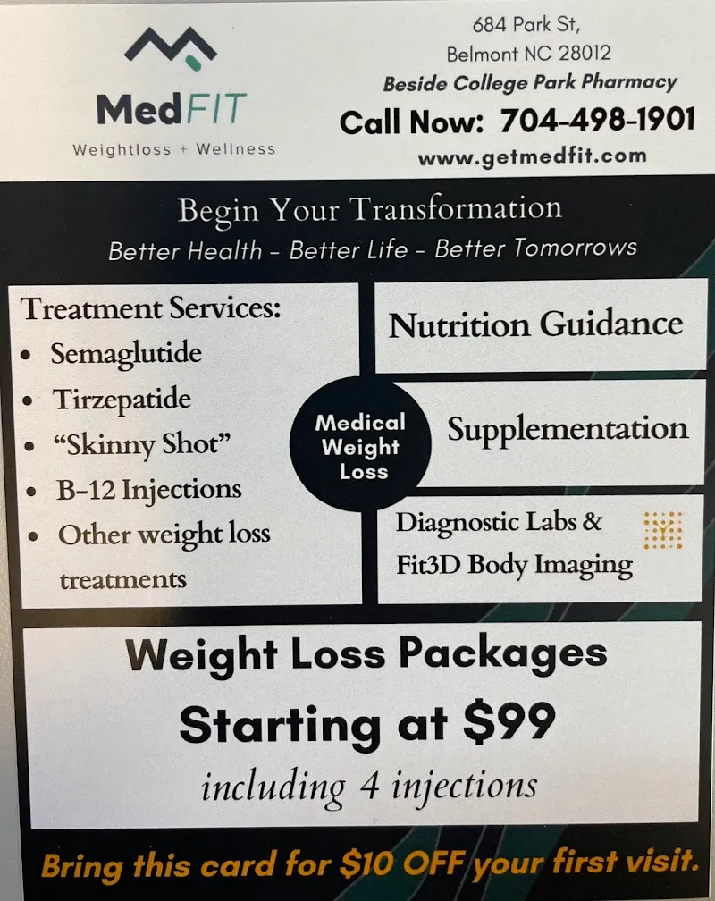 MedFIT Weight Loss and Wellness, Medically Supervised Weight Management and Men's Testosterone Clinic 684 Park St Belmont NC photo 5