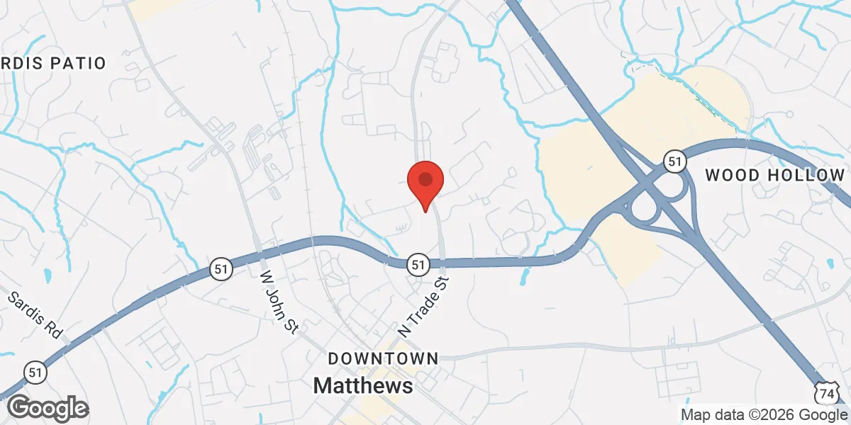 Map showing Gameday Men's Health Matthews TRT and Peptide Clinic location