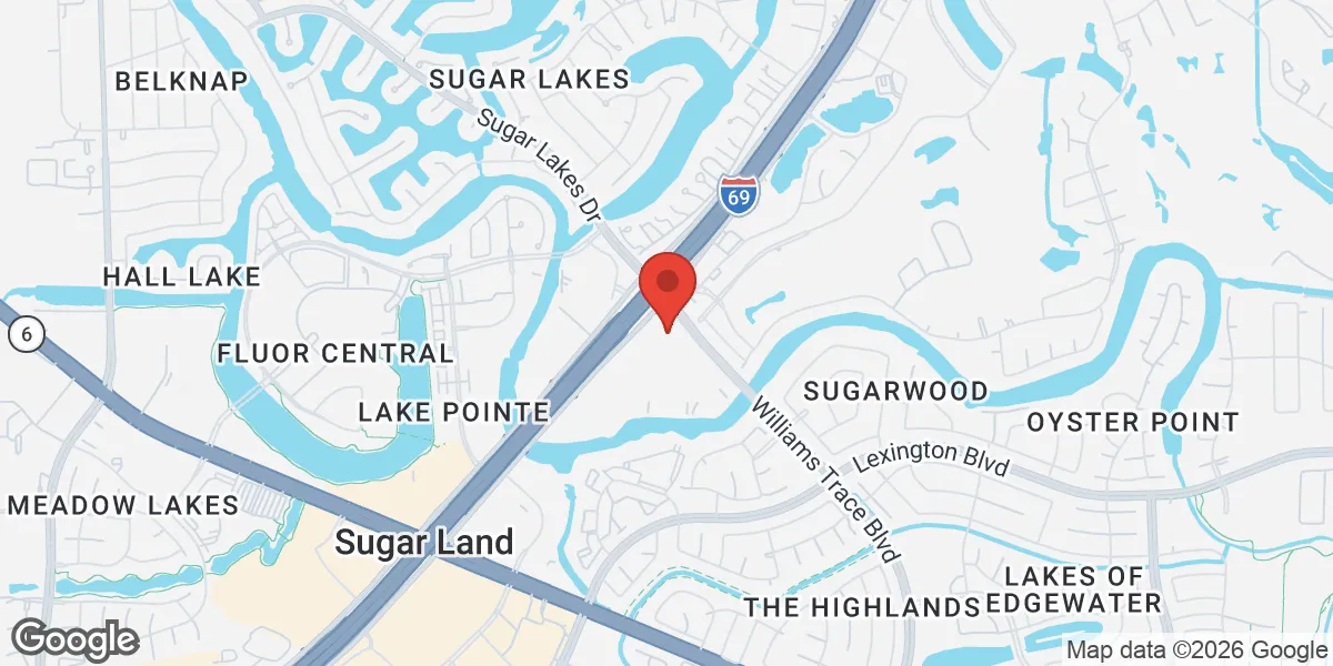 Map showing SynergenX Sugar Land | Hormone Health & TRT Clinic location