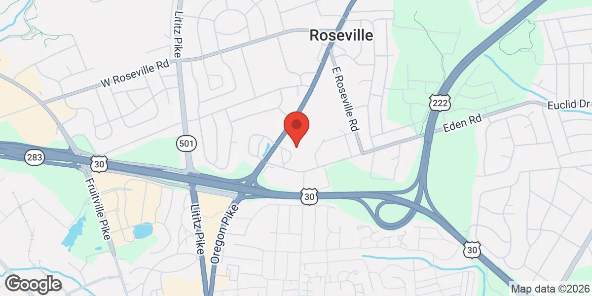 Map showing Gameday Men's Health Lancaster PA, ED, Peptide, and TRT Clinic location