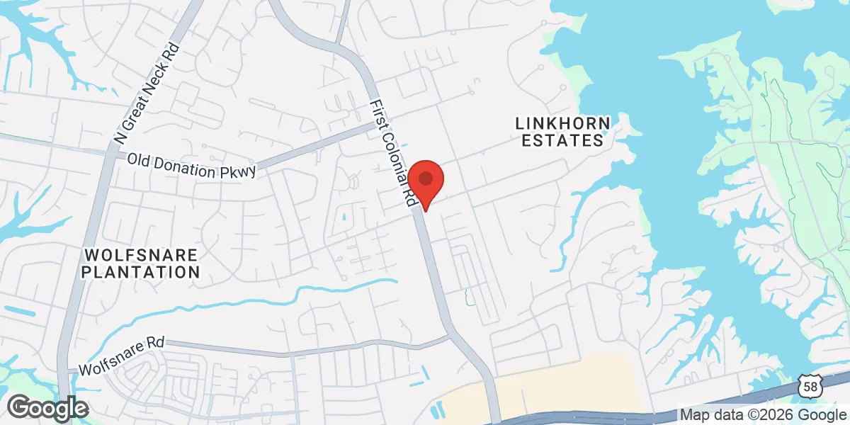 Map showing Men's Wellness Centers - Virginia Beach location