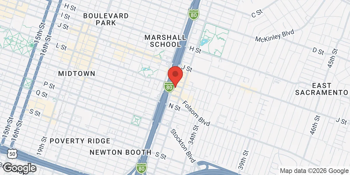 Map showing Gameday Men’s Health Central Sacramento location