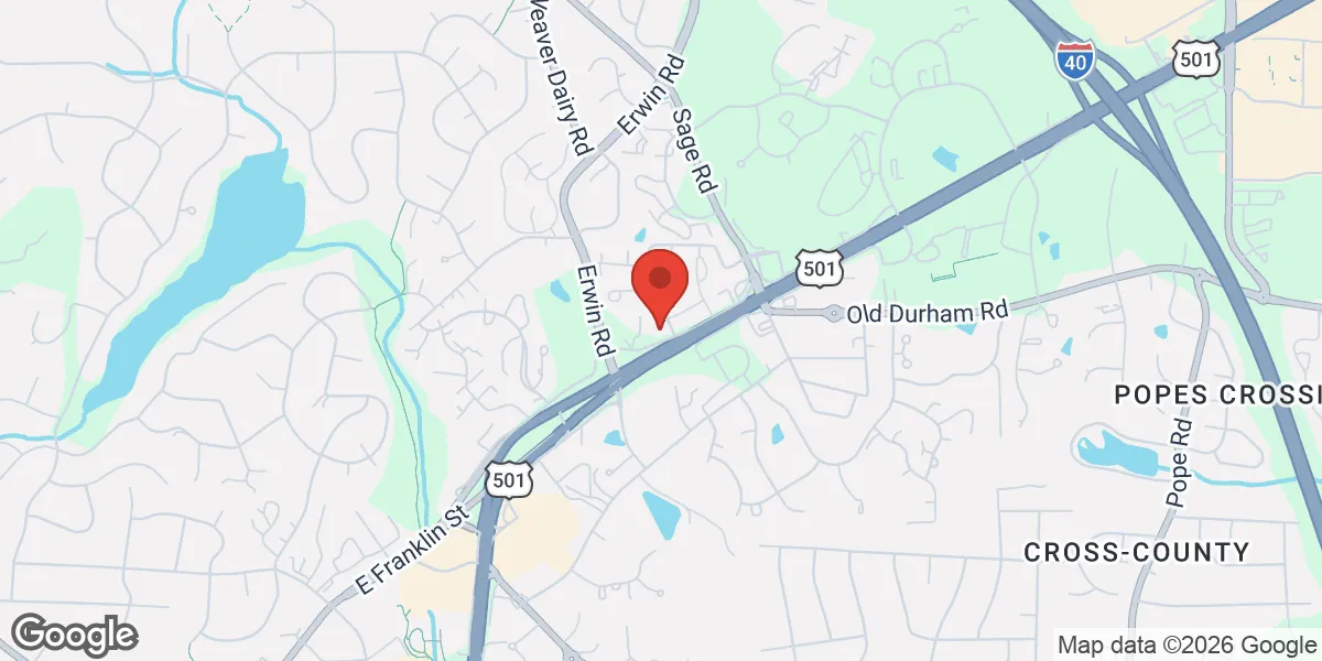 Map showing Gameday Men’s Health Chapel Hill TRT Clinic location