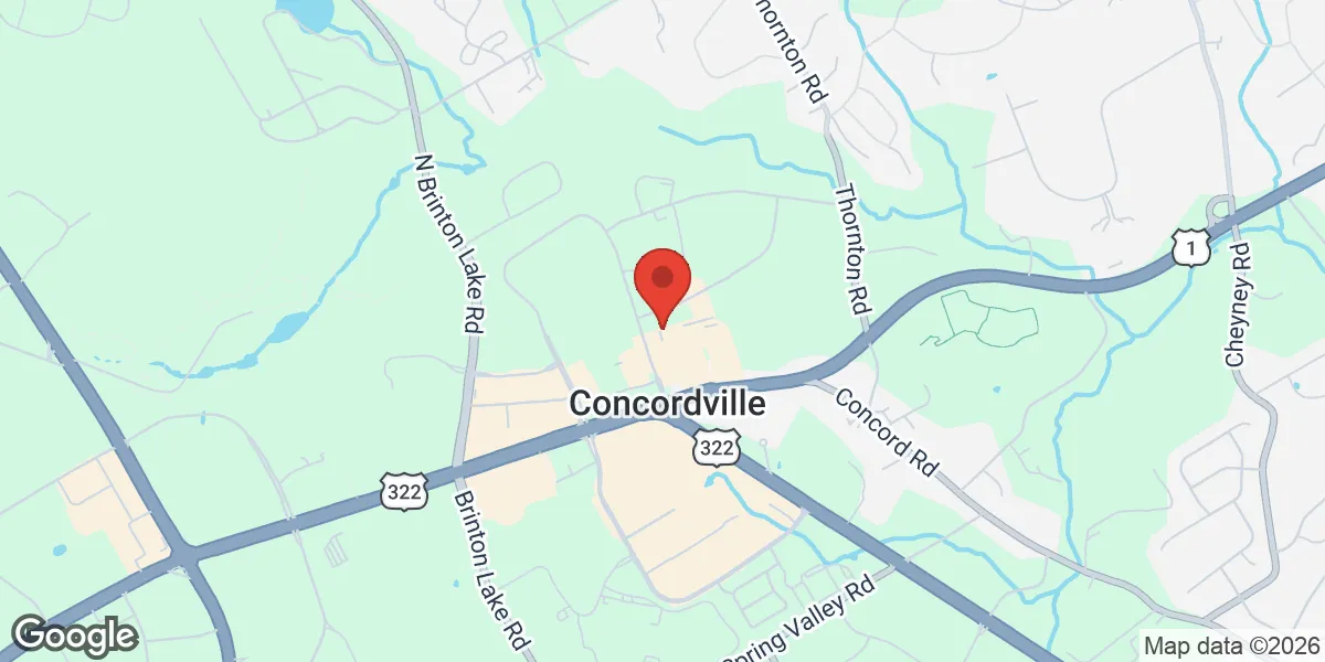 Map showing Gameday Men's Health Glen Mills TRT, Weight Loss, ED Clinic & Peptides DELCO/CHESCO location