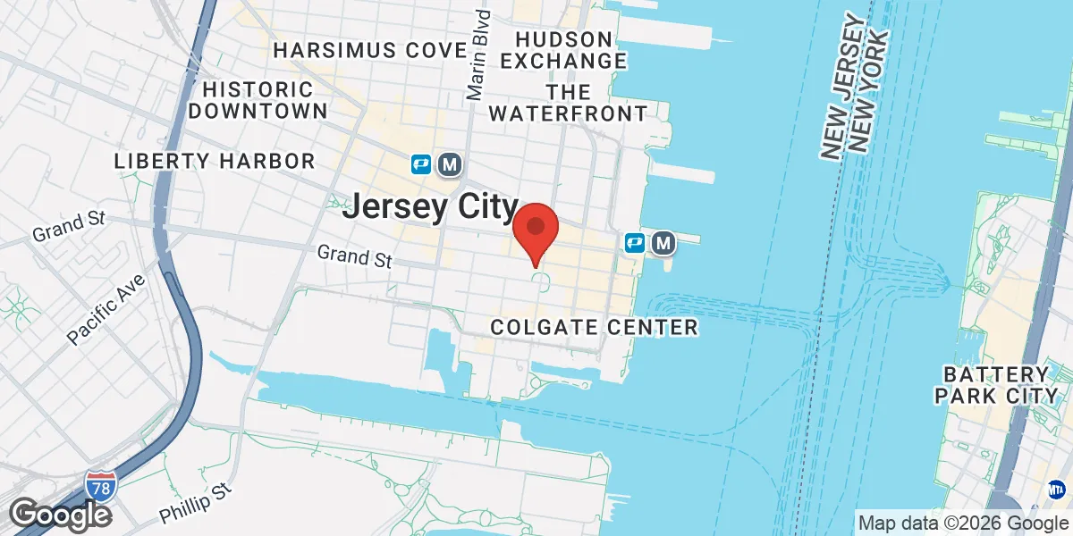 Map showing Gameday Men's Health Jersey City - TRT, Peptides & ED Clinic location