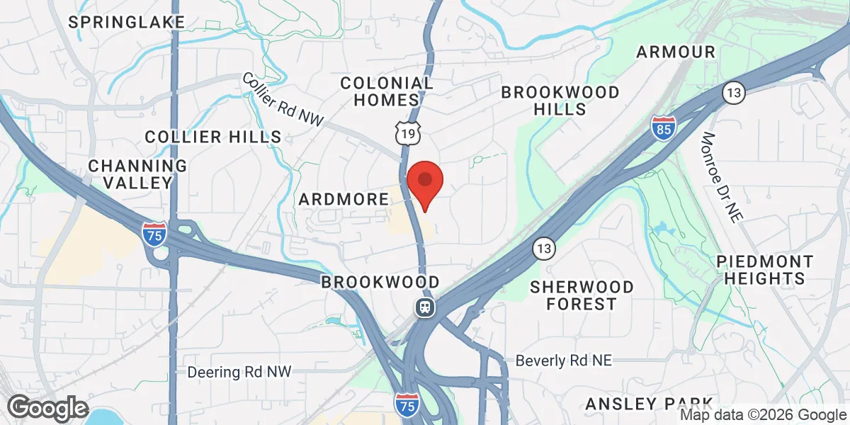 Map showing Gameday Men's Health Atlanta, GA - Buckhead location