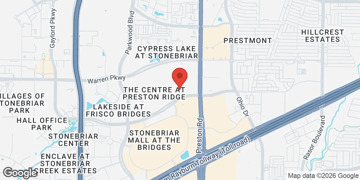 Map showing Testosterone Centers of Texas location