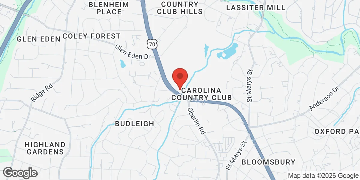 Map showing Gameday Men’s Health Raleigh - Glenwood, NC location