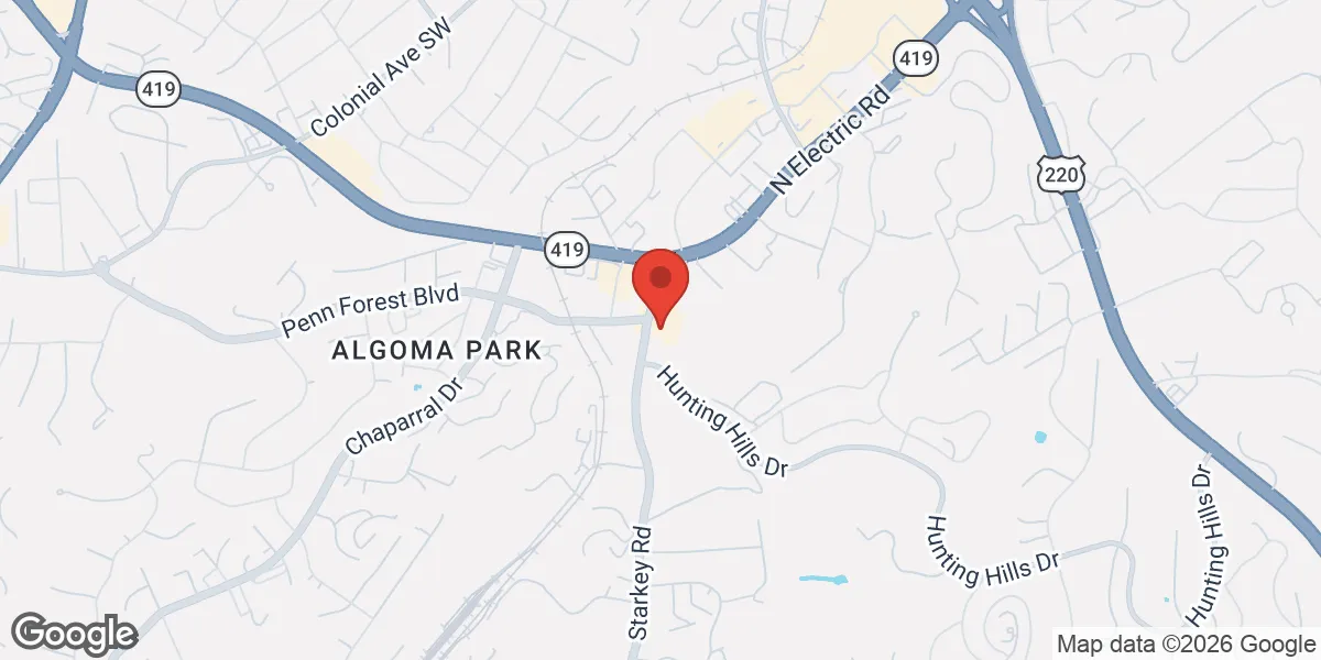 Map showing Gameday Men’s Health Roanoke TRT, Peptide, and Weight Loss Clinic location