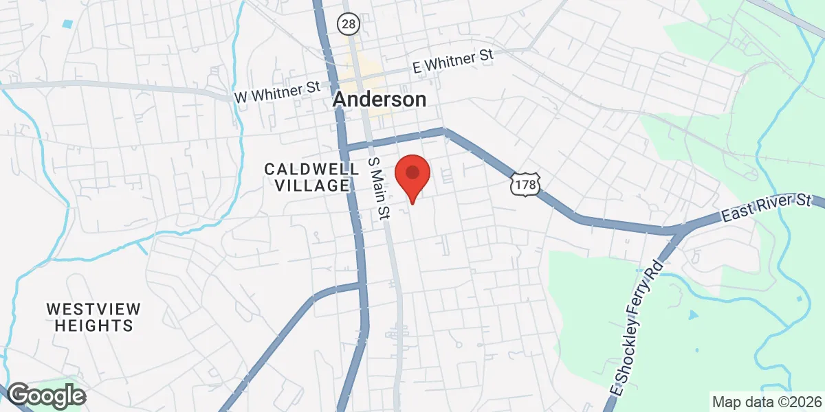 Map showing Lowcountry Male Clinic - Anderson, SC - TRT and Weight Loss Services location