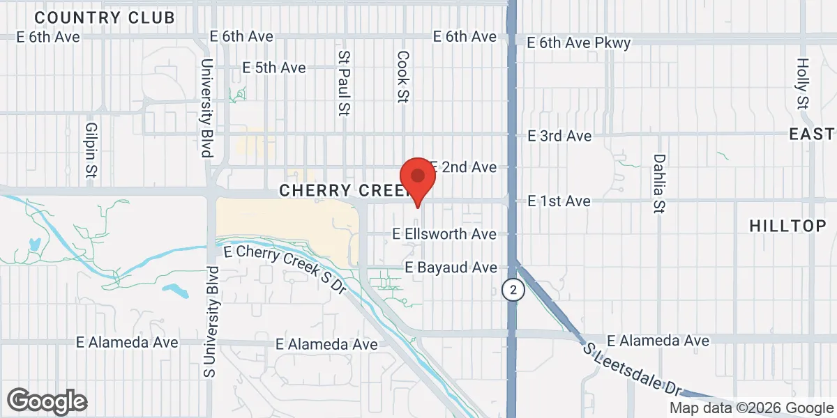 Map showing Gameday Men’s Health Cherry Creek TRT and Peptide Clinic location