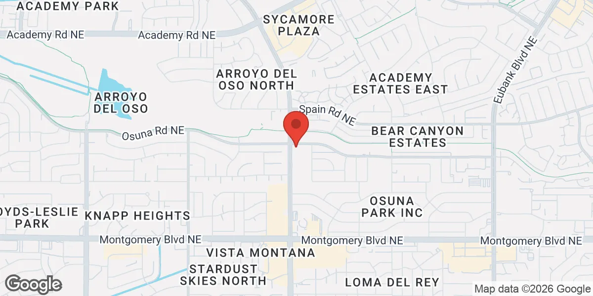Map showing Gameday Men's Health Albuquerque Northeast location